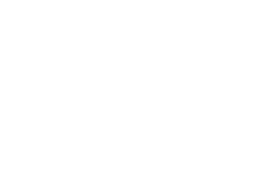 G!M POINT logo achromatyczne białe przezroczyste tło PNG
